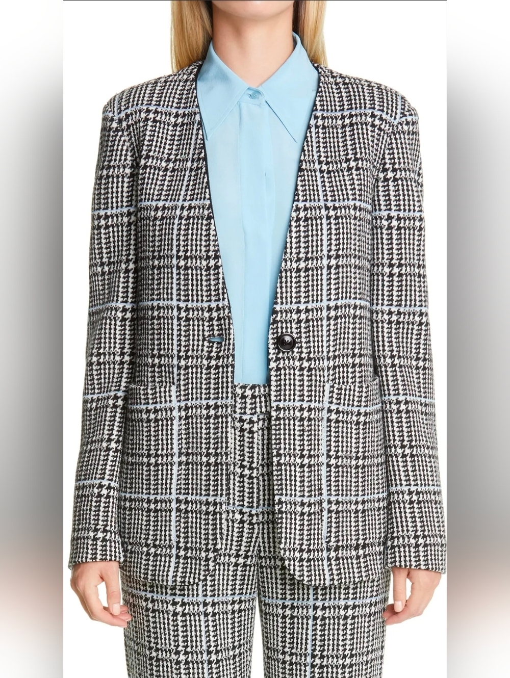 NWT St. John Collection Prince Of Wales Plaid Knit Jacket in Ecru Plaid 14 $2195